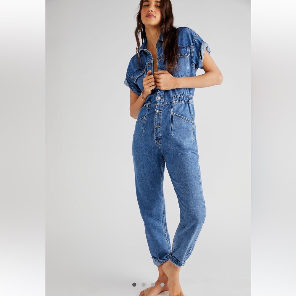 Free People Marci coverall in color sapphire | size small